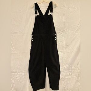 Black Wide Corduroy Barrel Overalls